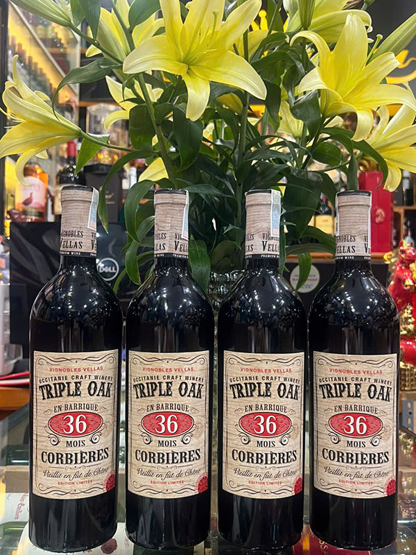 rượu vang đỏ pháp triple oak 36 mois corbières 